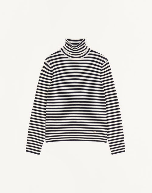 Valentino - Vロゴパッチ ウール ハイネックニットプル - アイボリー/ネイビー - メンズ - ニット